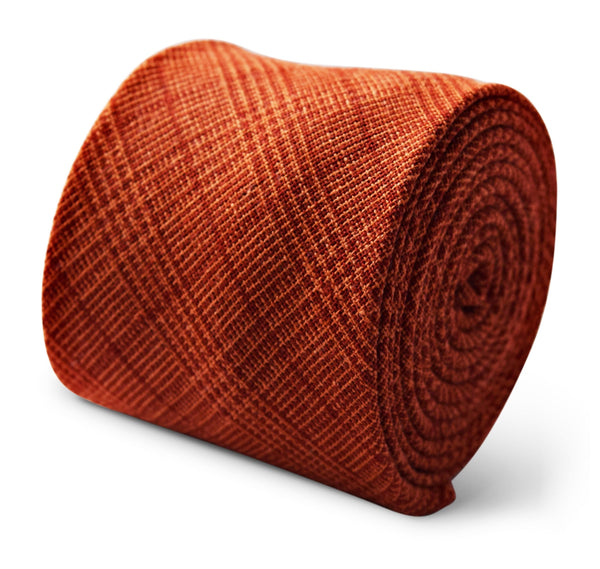 orange and red check design in 100%  linen tie